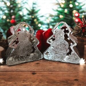 Set of 2 Silver Metal Holiday Tealight Candle Holders